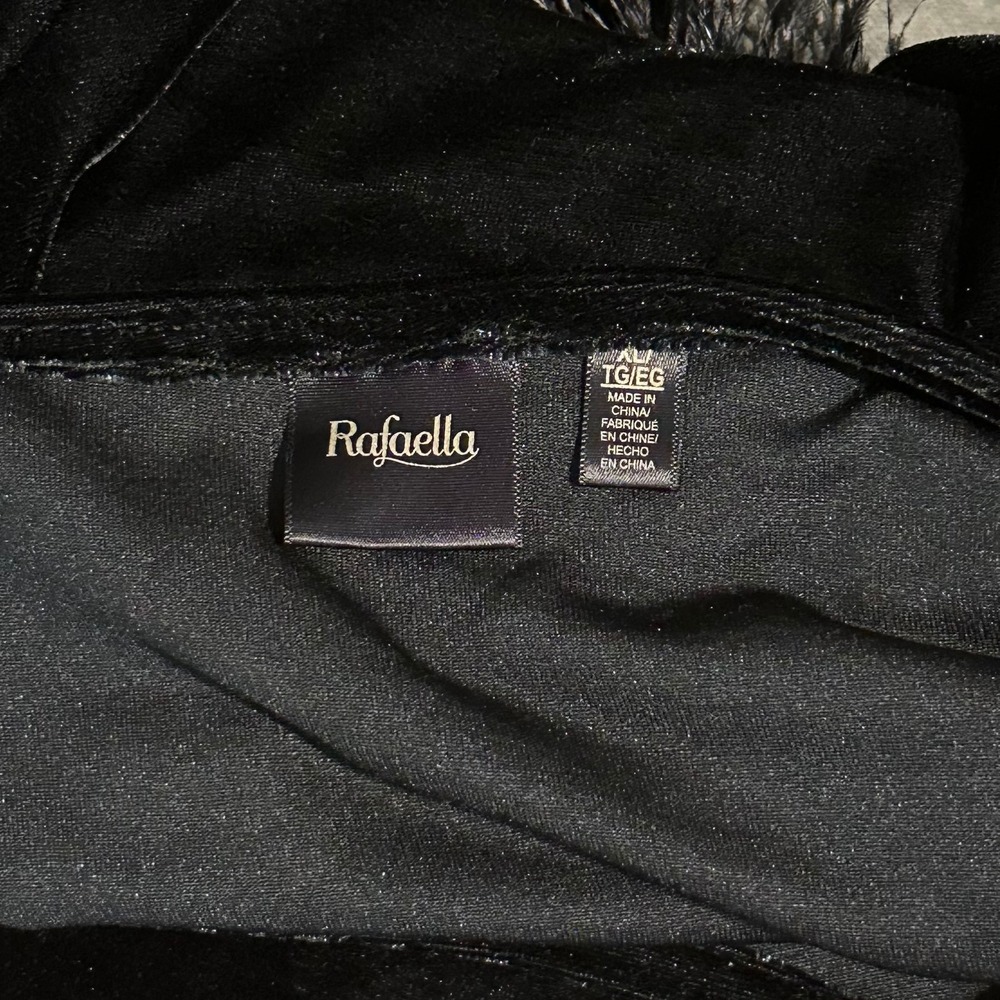 Rafaella Black Velvet Feather Trim‎ Long Sleeve Top XL Quiet Luxury Old Money - Picture 6 of 8